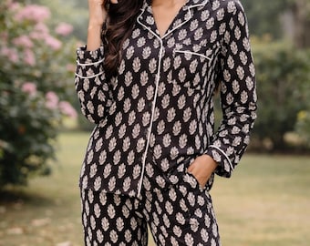 Handmade Cotton Pajama Set – Tropical Safari Print, Boho Jungle Sleepwear