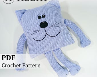 Beginner Cat Pillow Crochet Pattern, Large Plush Kitten Cushion DIY Tutorial (PDF + Video)