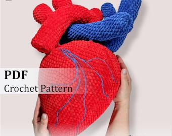 Anatomical Heart Crochet Pattern: Jumbo Realistic Plush (PDF Pattern), Step-by-Step with Video Tutorial
