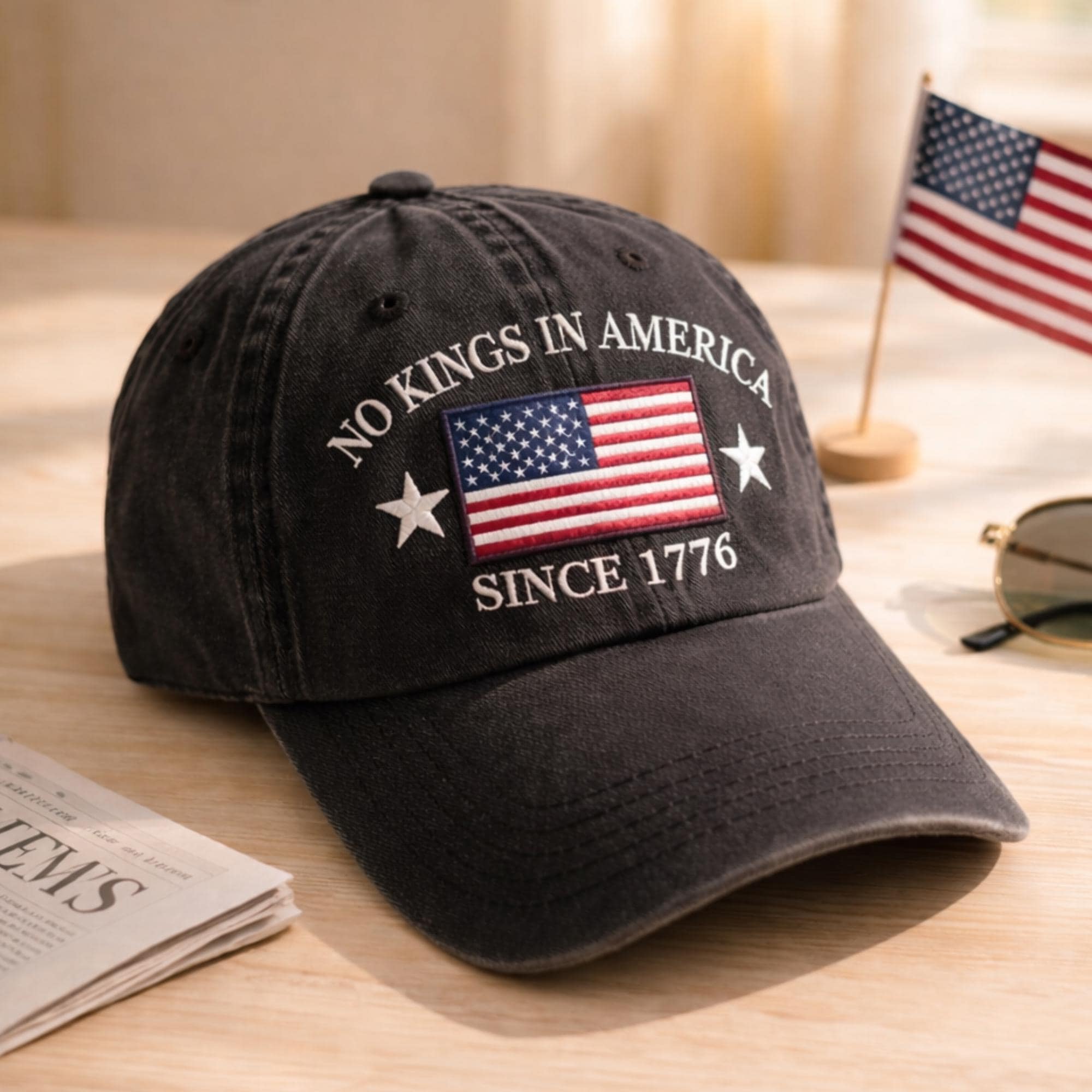 Discover Embroidered No Kings In America Hat: Anti-MAGA Protest Baseball Cap