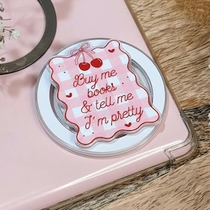 Buy Me Books & Tell Me I'm Pretty MagSafe Phone Grip, Pink Cherry Magnetic Phone Holder, Cute Popgrip for Phones or E-Readers, Ideal Gifts