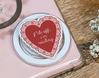 Agarre MagSafe para teléfono "Fck Off I'm Reading" - Soporte magnético con forma de corazón, accesorio atrevido para amantes de los libros, regalo para lectores y amigos