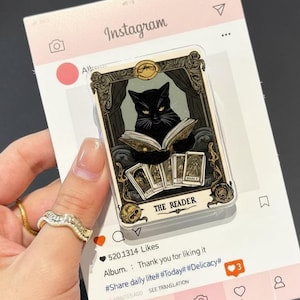 The Reader Card MagSafe Phone Grip: Black Cat Magnetic Phone Holder, Spooky E-readers Stand For Book Lovers, Ideal Gifts for Friends