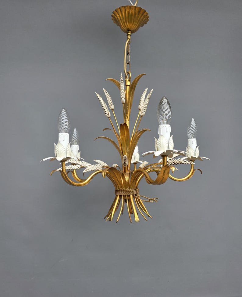 Italian Gilt Metal Sheaf of Wheat Five-light Chandelier, 1960's ++ - Etsy