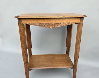 Mesita auxiliar Art Déco de madera de roble vintage de la década de 1930 ++