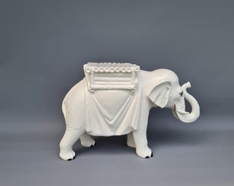 Stary biały ceramiczny stojak na rośliny w kształcie słonia, duży model ++