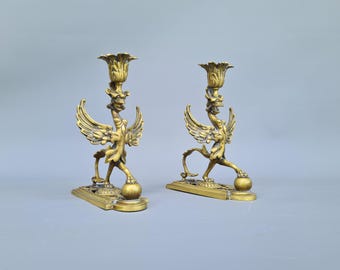 French 19th Century fine bronze pair of candleholders ++
