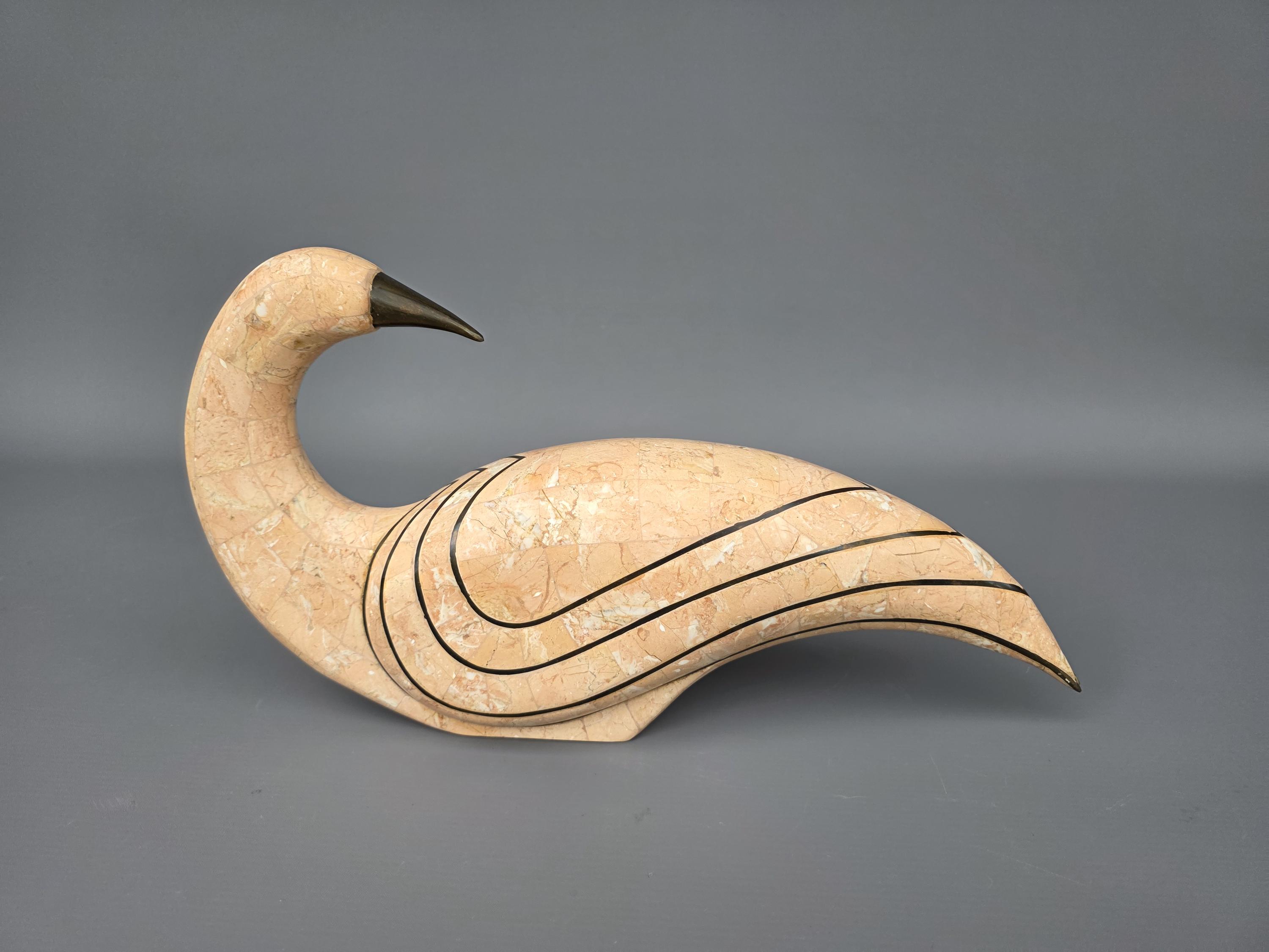 Tessellated Pink Marble Bird Sculpture by Maitland Smith 1970 ++