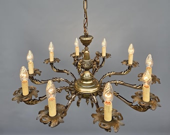 Lampadario vintage francese in ottone con figure di cherubini ++