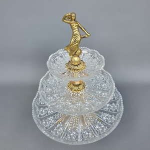 Rare vintage crystal 3-tiers serving platter ++
