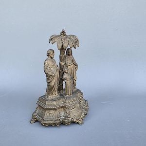 Fransk spelter antik religiös statyett figurin av den heliga familjen ++