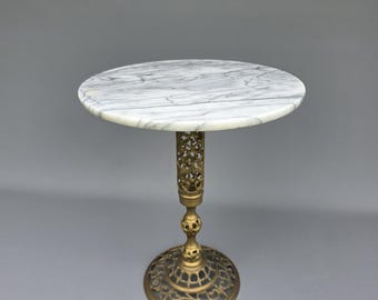 Vintage brass mid-century side table / wine table / coffee table with marble top ++