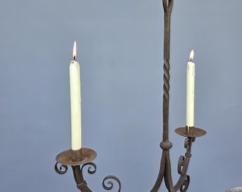 Vintage hand forged wrought iron candle chandelier ++