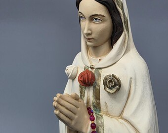 Rare vieille statue en bois d'Italie Madonna Maria Rosa Mystica ++