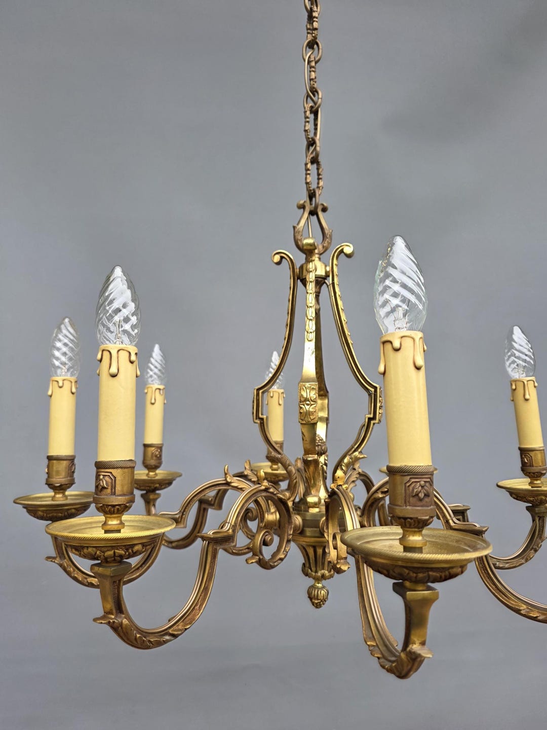 Vintage French Brass Eight-light Louis XV Style Chandelier, Circa