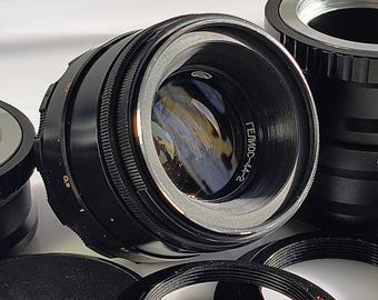 Soviet Helios 44-2 f2/58 mm lens BelOMO with M42 mount and an optional adapter