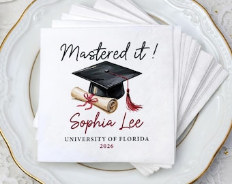 Custom Graduation Napkins, Mastered It Graduation Party Napkins, Graduation Class of 2026 Party Napkins