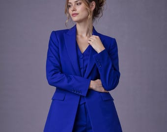 Royal Blue Formal Pants Suit with Single Breasted Blazer for tall women