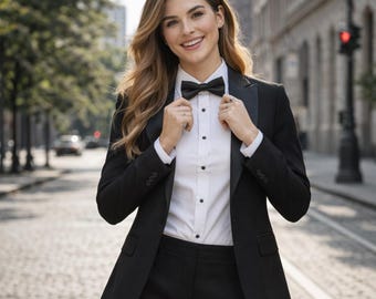 Women's Black Tuxedo Suit | Elegant Formal Pantsuit, Slim Fit Prom Evening Wear