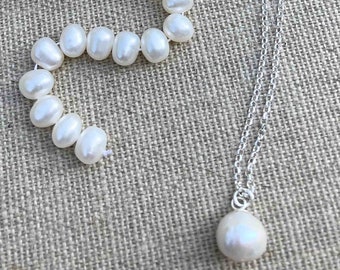 Bridal Freshwater Pearl Sterling Silver Necklace Pendant