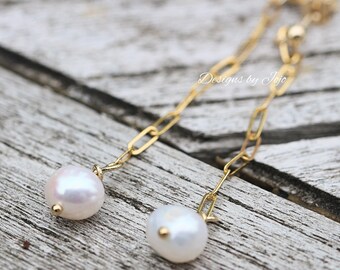 Pearl Drop Paperclip Chain Earrings