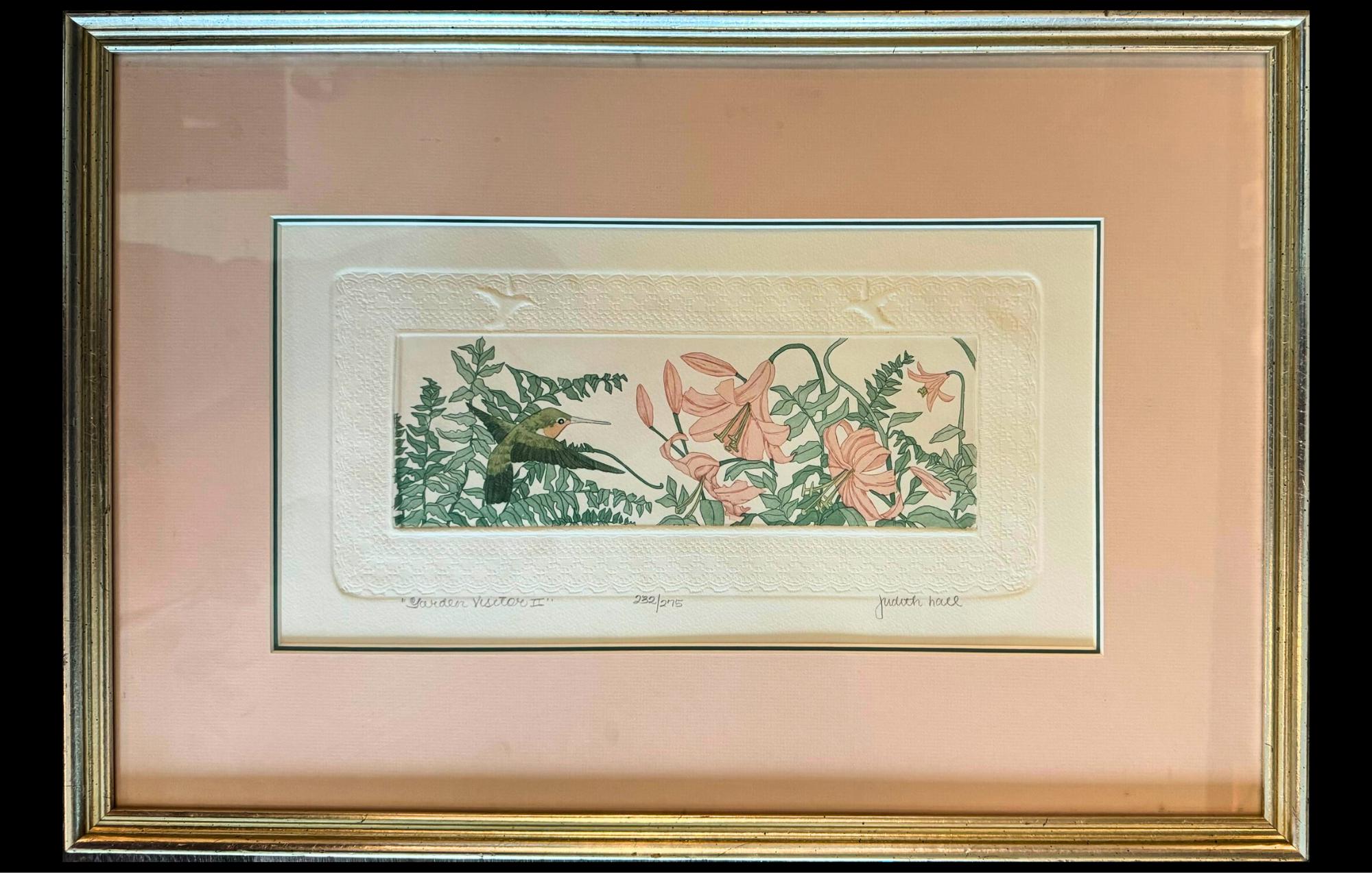 Framed Hummingbird Lithograph - Judith Hall 'garden Visitor II