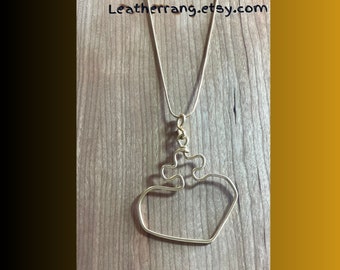 Wire wrapped heart cross pendant, Brass wire hand wrapped, 16k gold plated snake chain, M-015