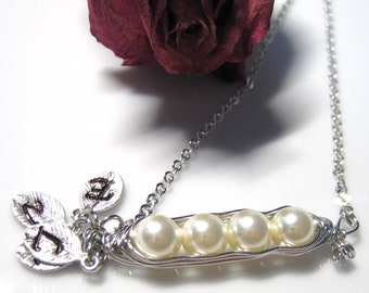 Peapods, Sideway peas in a pod, Peas in a pod, Personalized, initial silver leaf,  Mother in Law, for Mom, Friends, Sister in Law