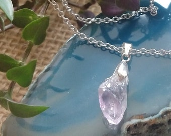 Small pale Raw AMETHYST on sterling silver chain