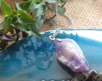 Raw zebra AMETHYST on sterling silver chain