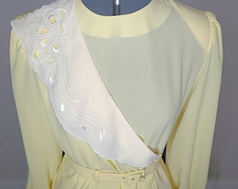 Vintage butter yellow cross over blouse with belt