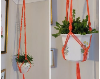 Coral handmade macramé plant hanger