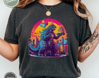 Godzilla Birthday Shirt: Comfort Colors® Funny Party Design Tshirt, 100% ring-spun S-4XL