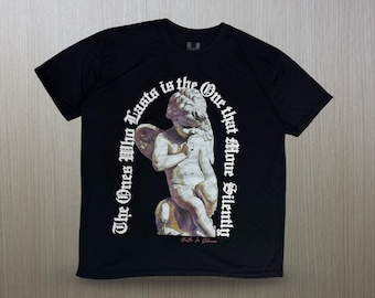 T-shirt met gotische engel, donkere quote Art zwarte uniseks streetwear