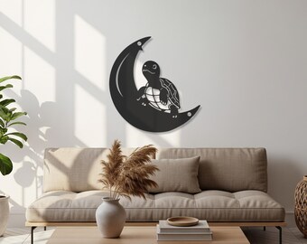 Metal Turtle Moon Wall Art, Coastal Boho Decor