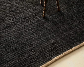 Handwoven Black Hemp Jute Rug, Natural Fiber Runner