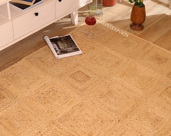 Diamond Pattern Natural Jute Rug :jute Braided Rug Bohemian Rectangular ...