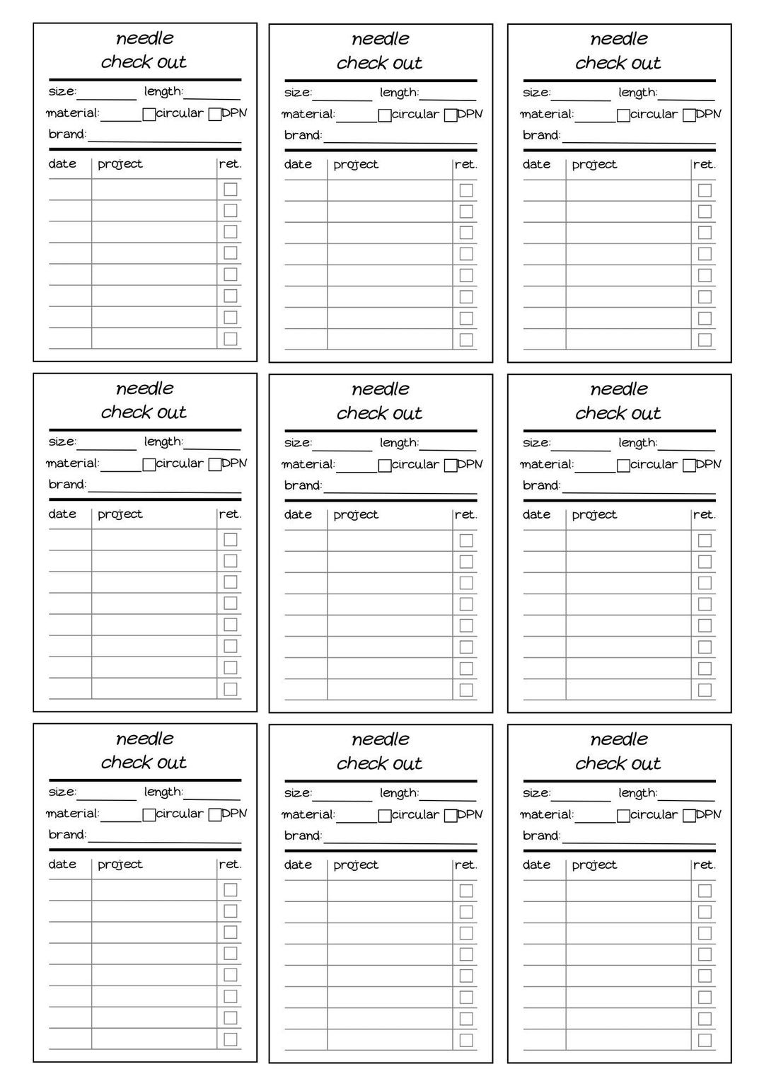 Needle Inventory Needle Inventory and Check Out - Etsy