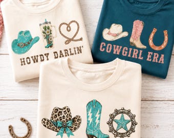Western Cowgirl PNG Bundle, Print On Demand Creators, Retro Cowgirl Hat PNG Set, Retro Country Western Digital Download