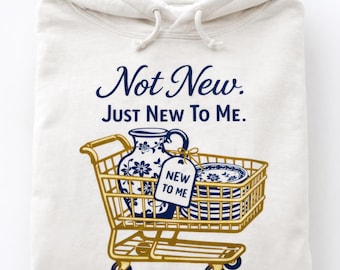 Funny PNG, Thrift Aesthetic Shirt Design, Blue and Gold Vintage Decor Cart, Retro Thrifting Graphic, Boutique Style Digital