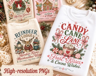 Vintage Christmas PNG Bundle, Trendy Sublimation Designs, Holiday Sublimation Set, Retro Christmas PNG