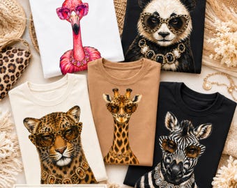 Paquete de PNG de animales diva, PNG de animales glamorosos, sublimación de animales con estilo, PNG de leopardo preppy, diseño brillante, PNG de lujo, arte animal de moda