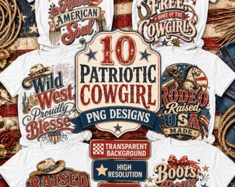 Patriotic Cowgirl PNG Bundle, Trendy Western PNGs for Cowgirl Shirt, Western Cowgirl PNG, Western USA Png, American Cowgirl Designs