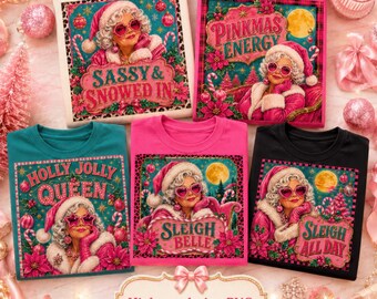 Mrs Claus Glam Christmas-png-set, doe-het-zelf-vakantieknutsels, trendy vakantie-png, retro roze kerst-png, glamourkerstbundel, Pinkmas-png,