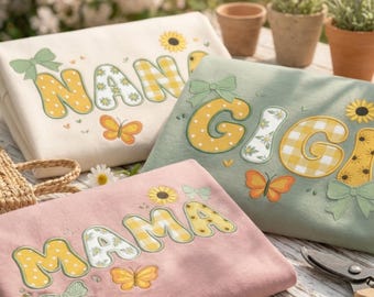 Sunflower Preppy Coquette Mother's Day Gigi, Mama, Nana, Gigi PNG Bundle, Preppy Faux Embroidery Mama PNG, Trendy Summer Gigi PNG