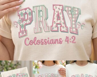 Retro Bible Coquette Floral Glitter PNG Bundle, Pray Grace Blessed Hope Pink Faux Embroidered PNG, Checkered Leopard, Floral Christian Bow