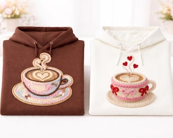 Two Set Cute Coffee Lovers PNG, Faux Yarn Coffee Png, Latch Hook Yarn Crochet Coffee Sublimation, Digital Download