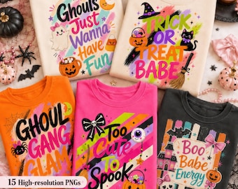 Vintage gestreepte Halloween-png-bundel, POD-winkeleigenaren, Halloween-sublimatieset, griezelige schattige Halloween-png