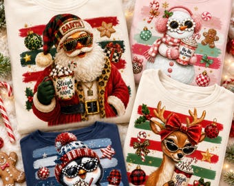 Preppy Striped Christmas PNG Bundle, POD Sellers, Vintage Holiday PNG Set, Retro Christmas Sublimation PNGs, Santa Png