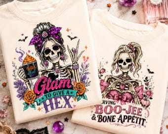Glam Skeleton PNG Set, POD Sellers, Diva Skeleton PNGs, Spooky Diva Halloween Sublimation Designs, Halloween Skeleton PNG Set